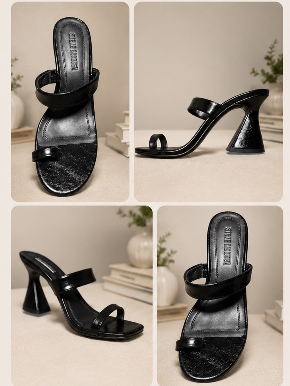 Steve Madden Black Patent Strappy Heeled Mules